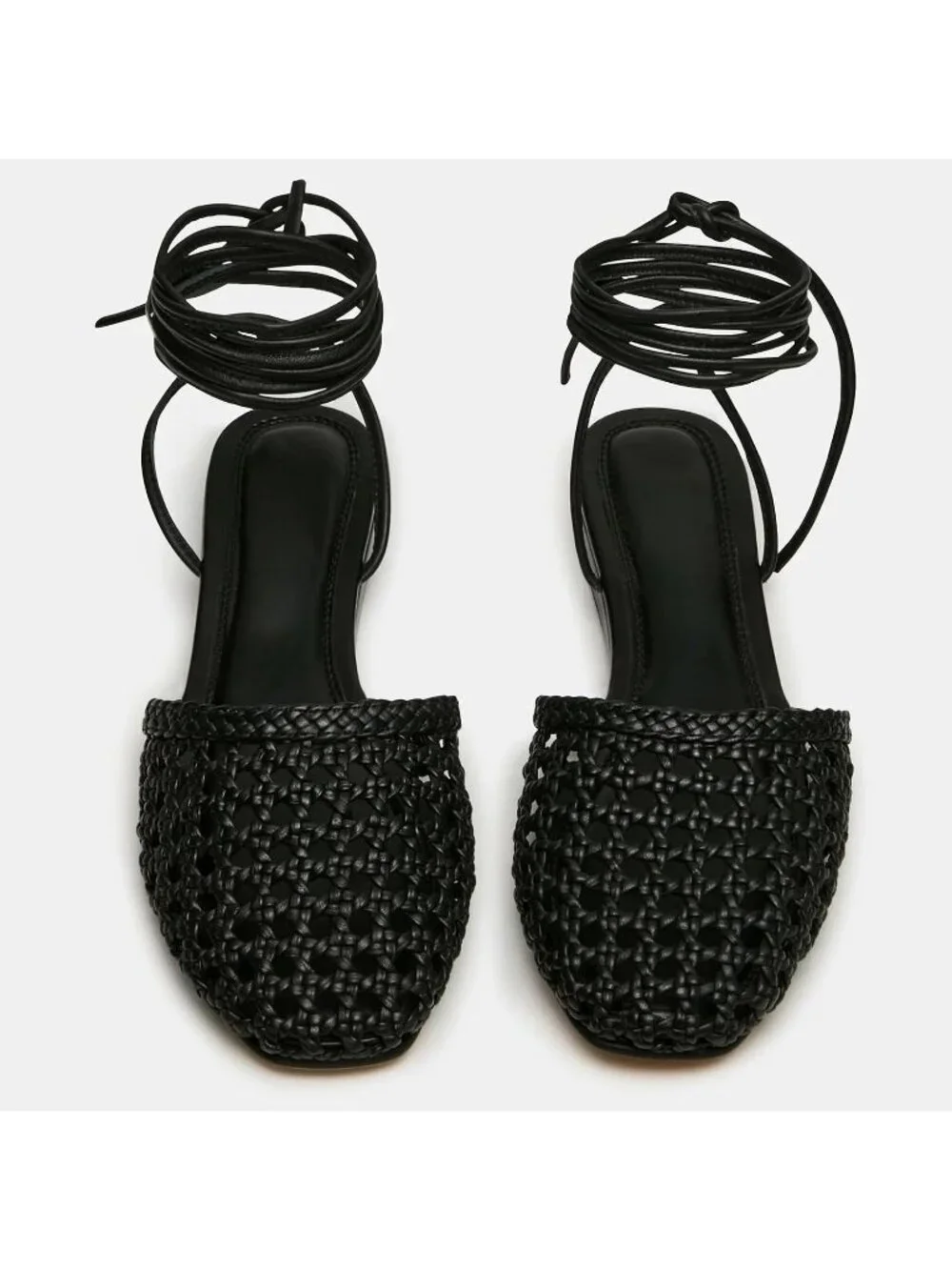 Women's Wedges Black Ballet Flats Lace Up Closed Square Toe Summer Dressy Sandal